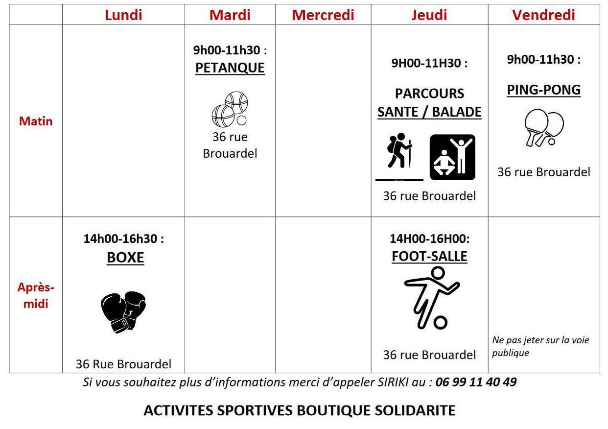 Activites Sportives Boutique Solidarité 2